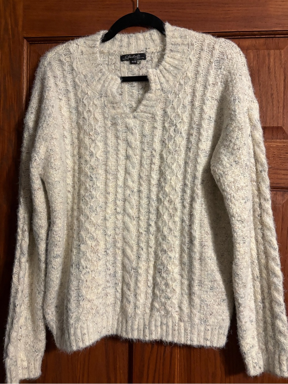 CHARLIE B Cream Cable Knit Crewneck Sweater